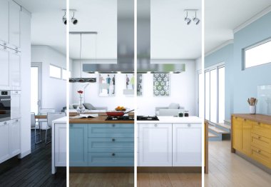 Güzel bir tasarım ile modern bir mutfak bölünmüş renk varyasyonları