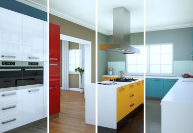 Güzel bir tasarım ile modern bir mutfak bölünmüş renk varyasyonları
