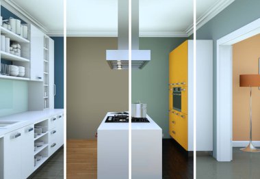 Güzel bir tasarım ile modern bir mutfak bölünmüş renk varyasyonları