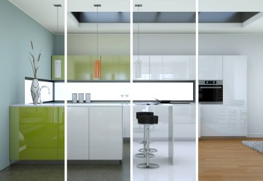 Güzel bir tasarım ile modern bir mutfak bölünmüş renk varyasyonları