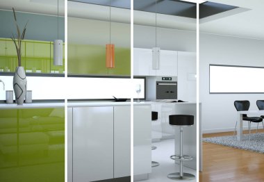 Güzel bir tasarım ile modern bir mutfak bölünmüş renk varyasyonları