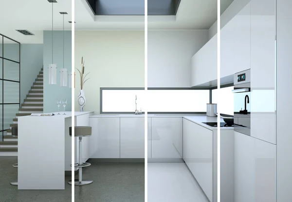 Splitted color variations of a modern kitchen with a beautiful design — Stock Photo, Image