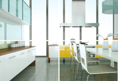 Güzel bir tasarım ile modern bir mutfak bölünmüş renk varyasyonları