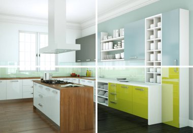 Güzel bir tasarım ile modern bir mutfak bölünmüş renk varyasyonları
