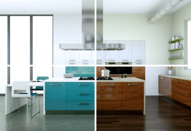 Güzel bir tasarım ile modern bir mutfak bölünmüş renk varyasyonları