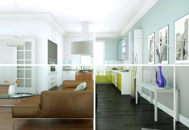 Bölünmüş renk değişimleri modern loft iç tasarım