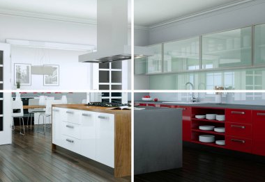 Güzel bir tasarım ile modern bir mutfak bölünmüş renk varyasyonları