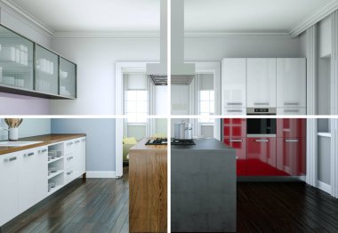 Güzel bir tasarım ile modern bir mutfak bölünmüş renk varyasyonları