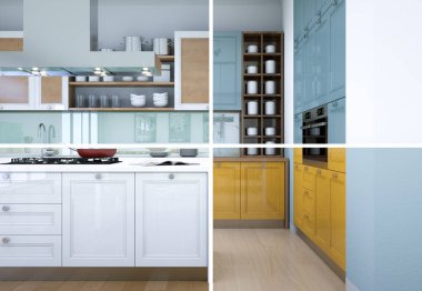 Güzel bir tasarım ile modern bir mutfak bölünmüş renk varyasyonları