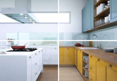 Güzel bir tasarım ile modern bir mutfak bölünmüş renk varyasyonları