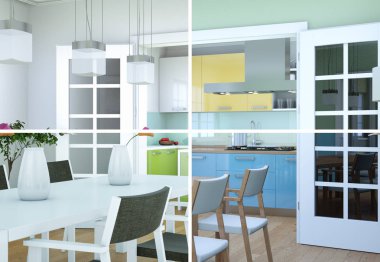 Bölünmüş renk değişimleri modern loft iç tasarım