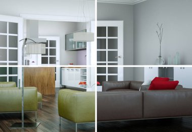 Bölünmüş renk değişimleri modern loft iç tasarım