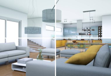 Bölünmüş renk değişimleri modern loft iç tasarım