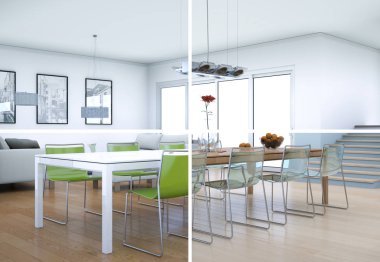 Bölünmüş renk değişimleri modern loft iç tasarım