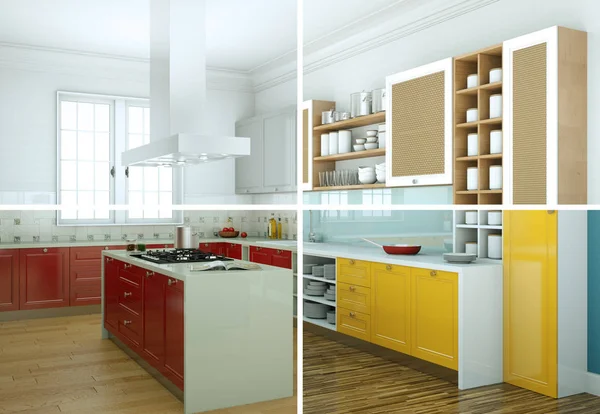 Gesplitste kleurvariaties van een moderne keuken met een mooi ontwerp — Stockfoto