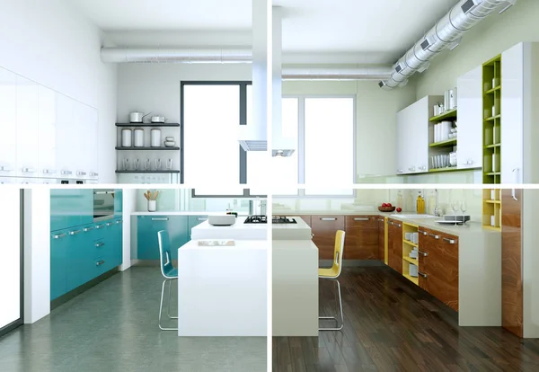 Variasi warna yang terpisah dari dapur modern dengan desain yang indah — Stok Foto