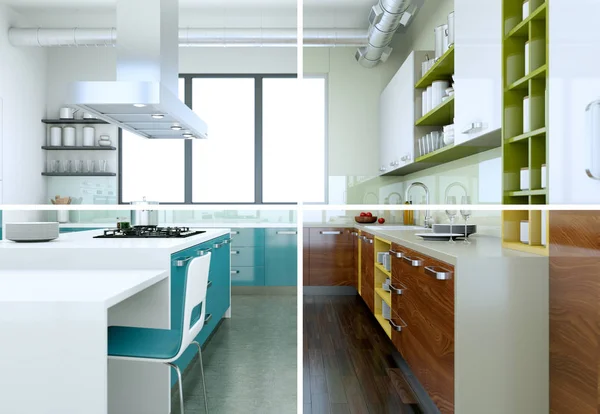 Rozdělený barevné varianty moderní kuchyně s nádherným designem — Stock fotografie