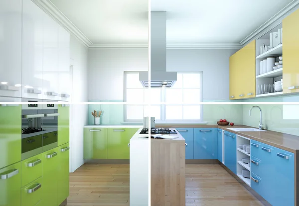 Variaciones de color divididas de una cocina moderna con un hermoso diseño — Foto de Stock