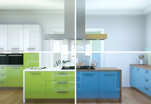 Variações de cores divididas de uma cozinha moderna com um belo design — Fotografia de Stock