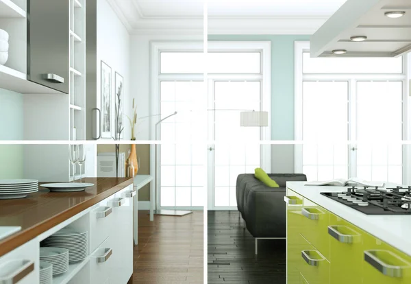 Variações de cores divididas de um moderno design de interiores loft — Fotografia de Stock