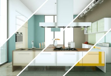 Güzel bir tasarım ile modern bir mutfak bölünmüş renk varyasyonları