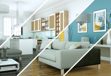 Bölünmüş renk değişimleri modern loft iç tasarım