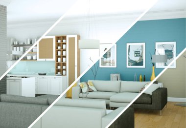 Bölünmüş renk değişimleri modern loft iç tasarım