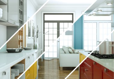 Bölünmüş renk değişimleri modern loft iç tasarım