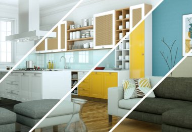 Bölünmüş renk değişimleri modern loft iç tasarım