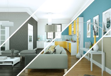 Bölünmüş renk değişimleri modern loft iç tasarım