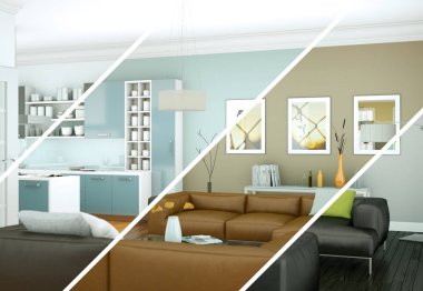 Bölünmüş renk değişimleri modern loft iç tasarım