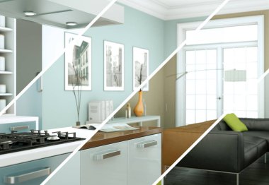 Güzel bir tasarım ile modern bir mutfak bölünmüş renk varyasyonları