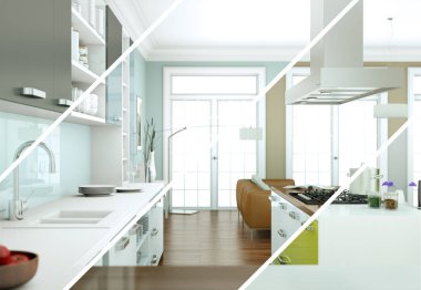 Güzel bir tasarım ile modern bir mutfak bölünmüş renk varyasyonları