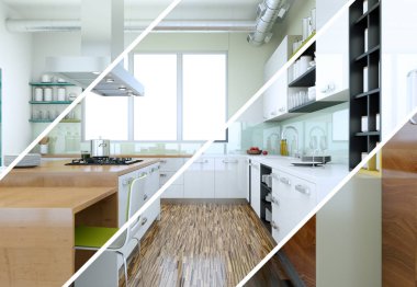 Güzel bir tasarım ile modern bir mutfak bölünmüş renk varyasyonları