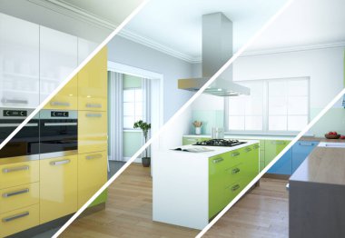 Güzel bir tasarım ile modern bir mutfak bölünmüş renk varyasyonları