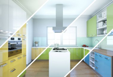 Güzel bir tasarım ile modern bir mutfak bölünmüş renk varyasyonları