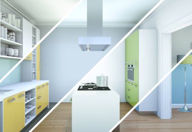 Güzel bir tasarım ile modern bir mutfak bölünmüş renk varyasyonları