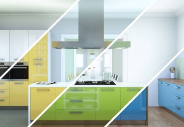 Güzel bir tasarım ile modern bir mutfak bölünmüş renk varyasyonları
