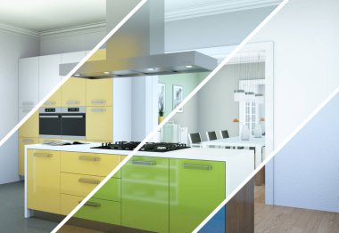 Güzel bir tasarım ile modern bir mutfak bölünmüş renk varyasyonları