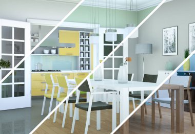 Bölünmüş renk değişimleri modern loft iç tasarım