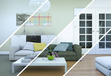 Bölünmüş renk değişimleri modern loft iç tasarım