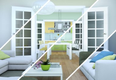 Bölünmüş renk değişimleri modern loft iç tasarım