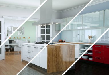 Güzel bir tasarım ile modern bir mutfak bölünmüş renk varyasyonları