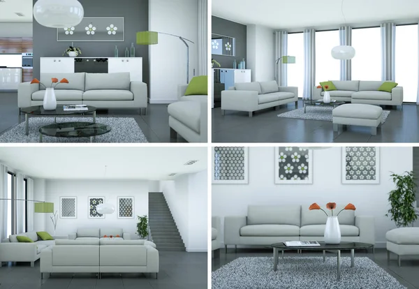 Quattro viste del design moderno loft interno — Foto Stock