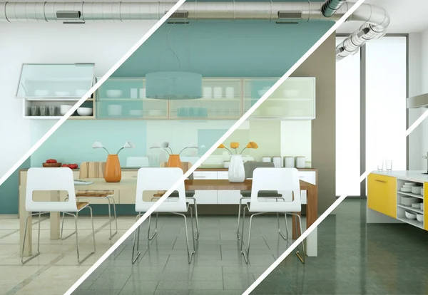 Gesplitste kleurvariaties van een moderne keuken met een mooi ontwerp — Stockfoto