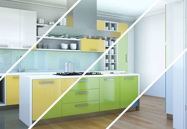 Variaciones de color divididas de una cocina moderna con un hermoso diseño — Foto de Stock