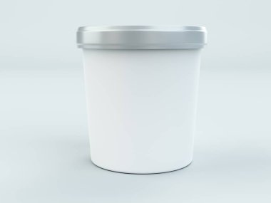 beyaz kağıt kutu dondurma ve yoğurt mockup gümüş kapaklı