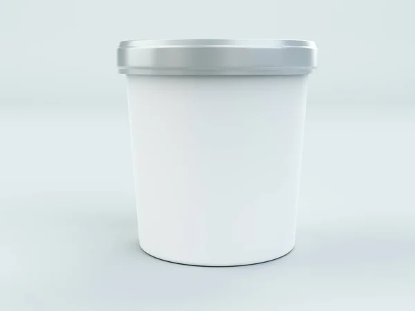 White paper canister with silver lid for ice cream and yogurt mockup — Stock Photo, Image