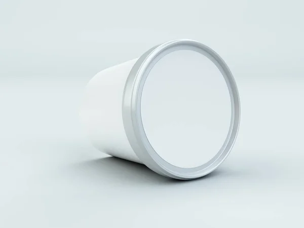 Lata de papel branco com tampa de prata para sorvete e mockup de iogurte — Fotografia de Stock