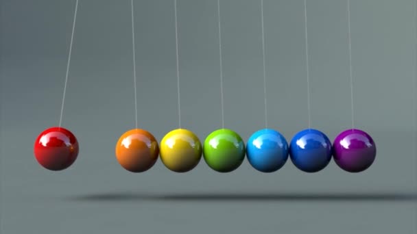 Animation of luminated colorful newtons cradle — Stock Video